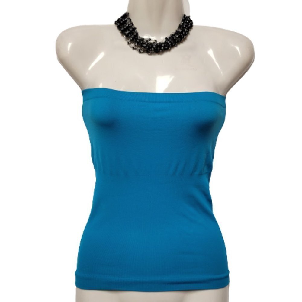 BLUE Strapless Top Stretch Solid Tank Top One Size